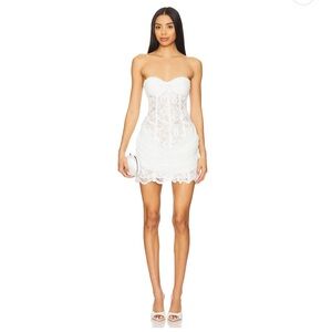 MAJORELLE Katina Strapless Lace Mini Dress in White